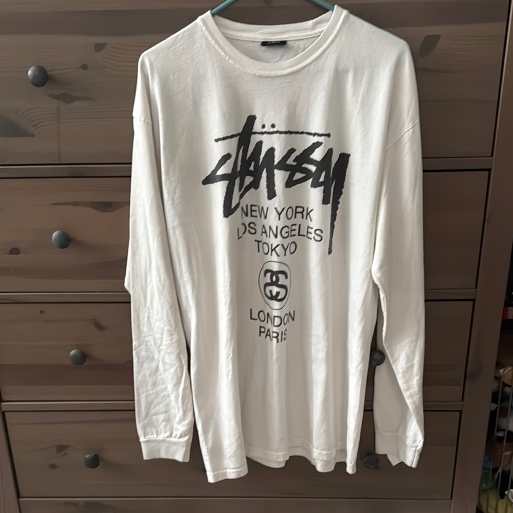 Stussy White Long Sleeve Men's Shirt World tour edition